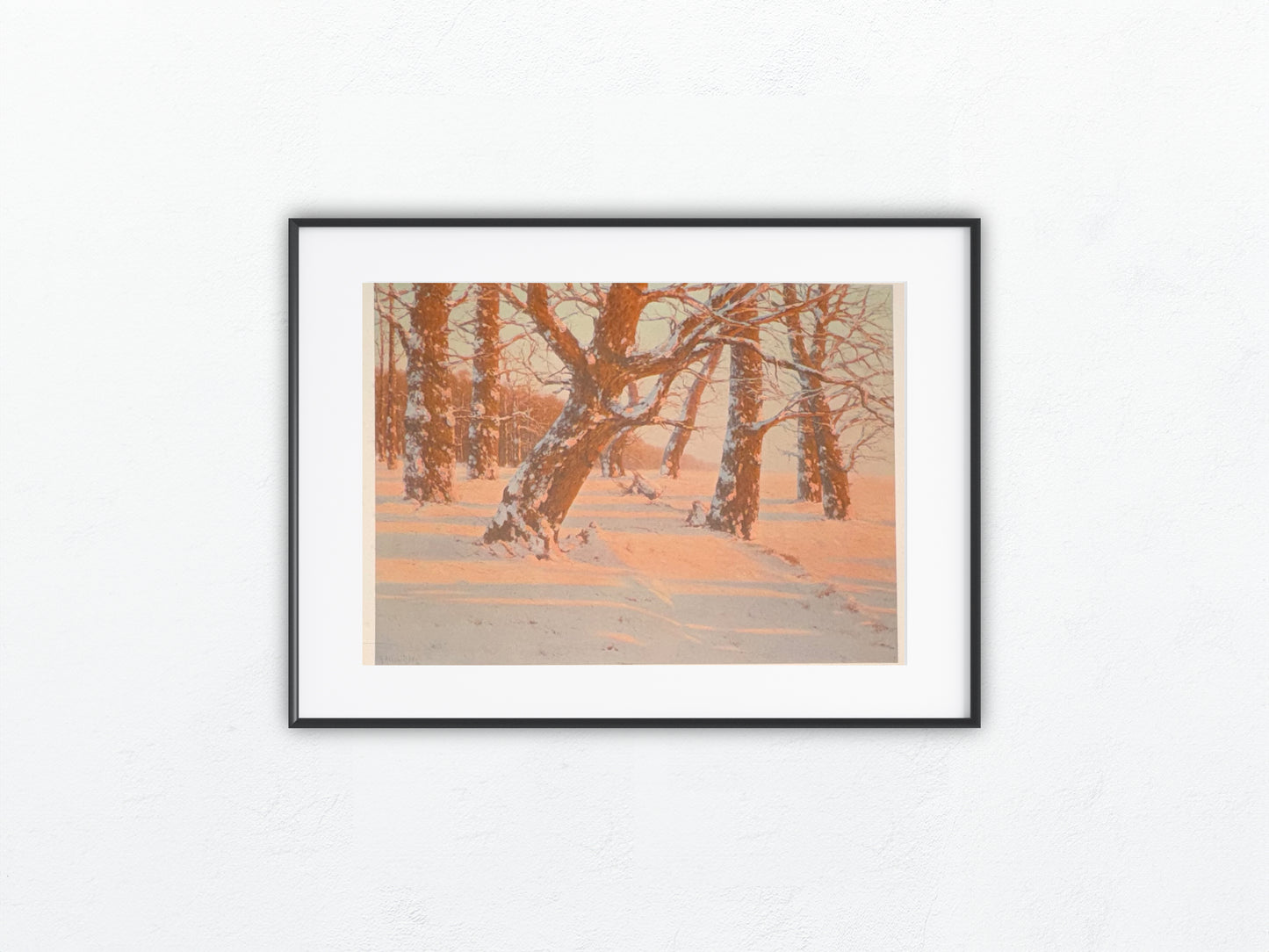 Original Winterabend Tafel 1900 Farbige Landschaft Lithografie