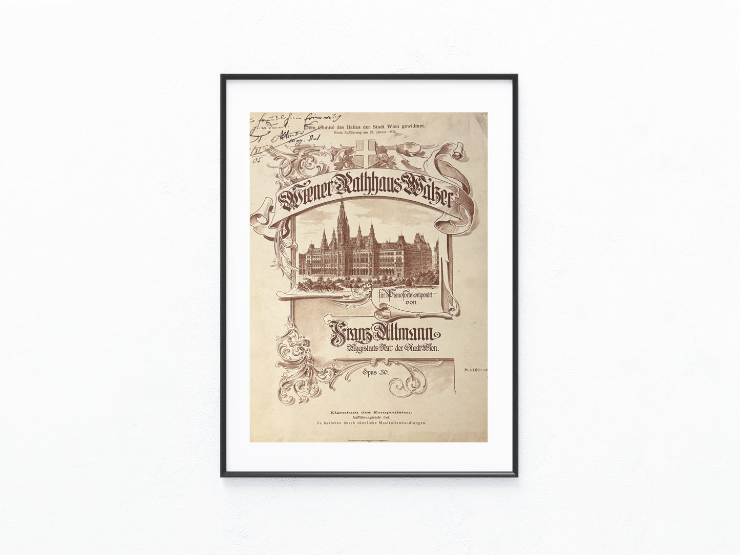 Original Wiener Rathaus-Walzer 1902 Notenheft mit Signatur