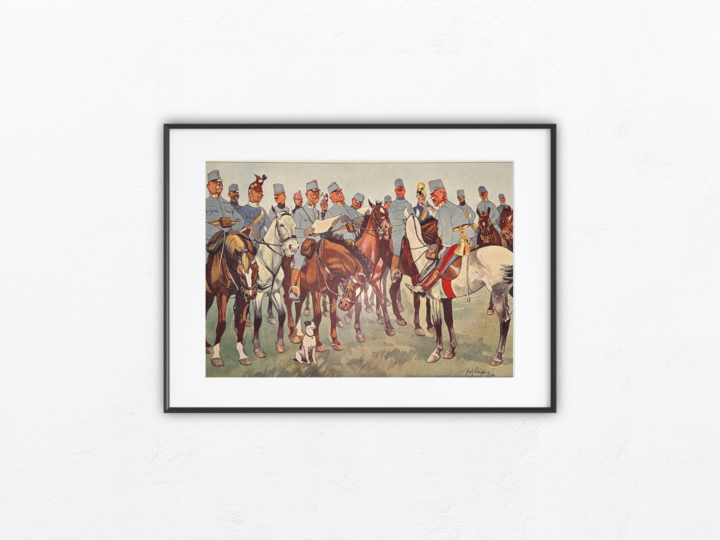Original Militärkarikatur 1910 Besprechung von Fritz Schönpflug