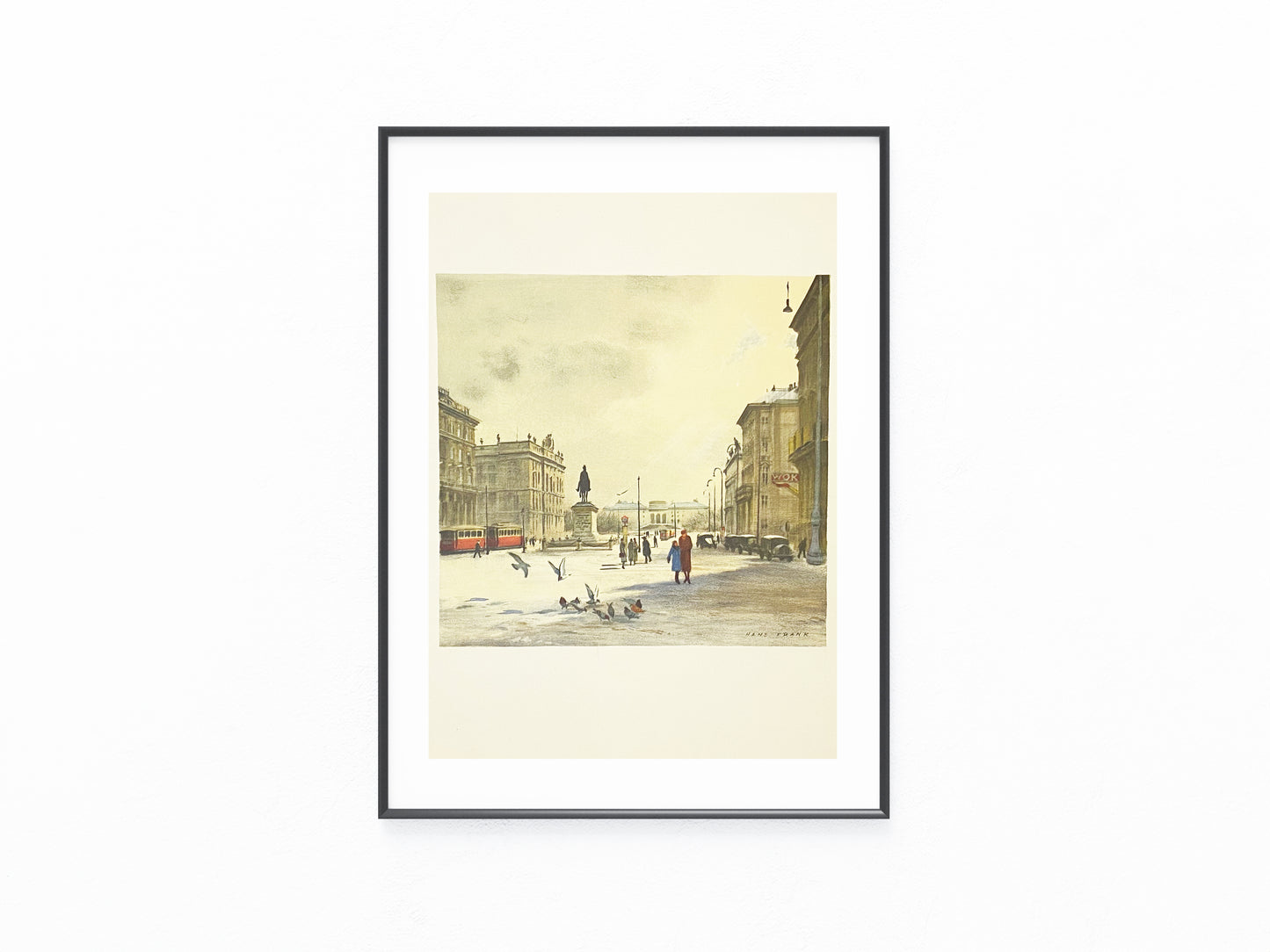 Wien Ringstraße im Winter | Farblithografie 1930 | Vintage Stadtansicht Wien Original koloriert Hans Frank