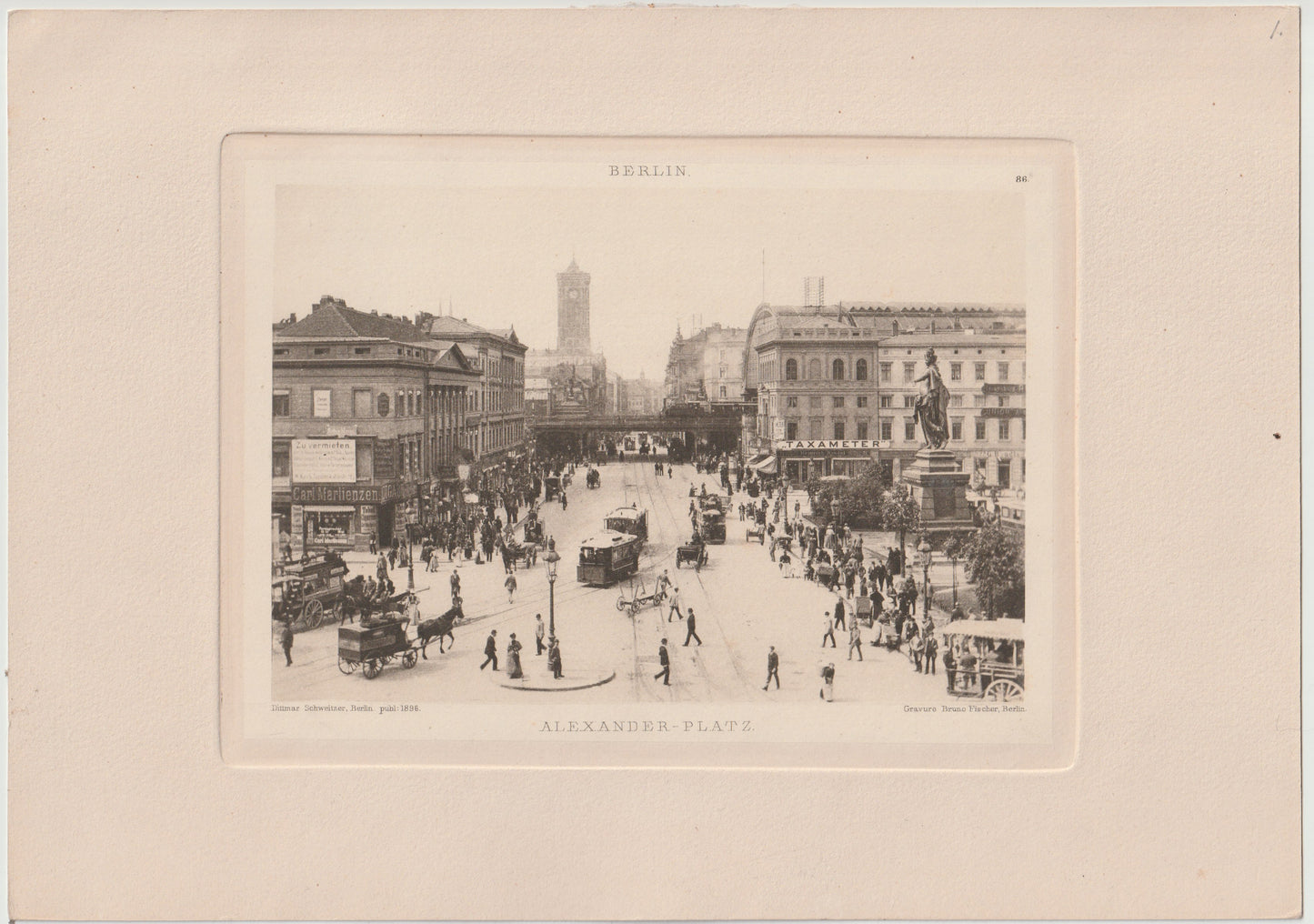 Berlin Alexanderplatz um 1900 Original Lichtdruck
