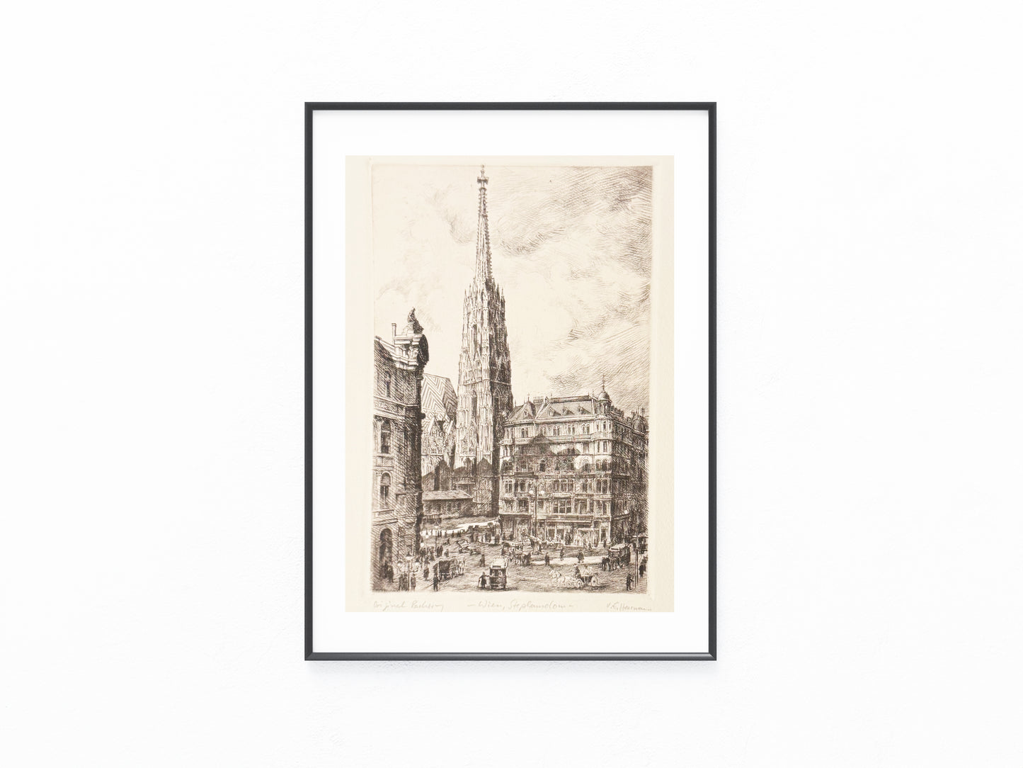 Original Radierung 1920 Wien Stephansdom mit Passepartout Signiert