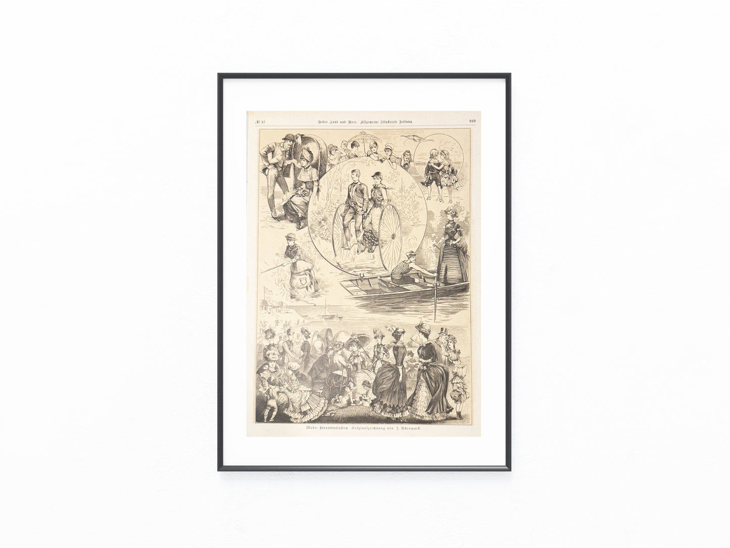 Original Mode-Tafel 19. Jahrhundert Strandtoiletten Bademode