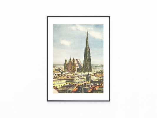 Stephansdom Wien Panorama Farblithografie 1930 | Blick über die Dächer der Stadt