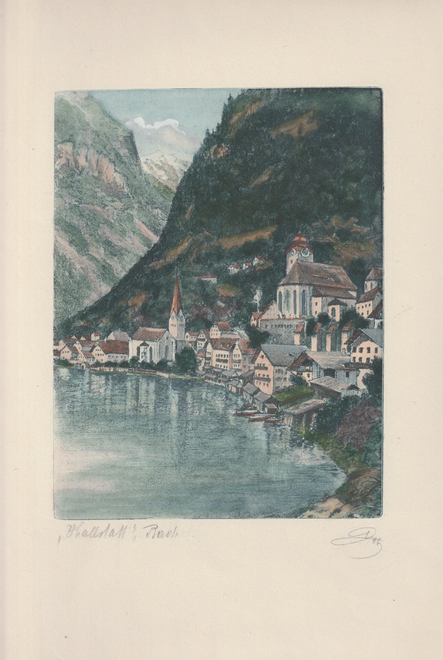 Hallstatt kolorierte Radierung 1925 | signiertes Original