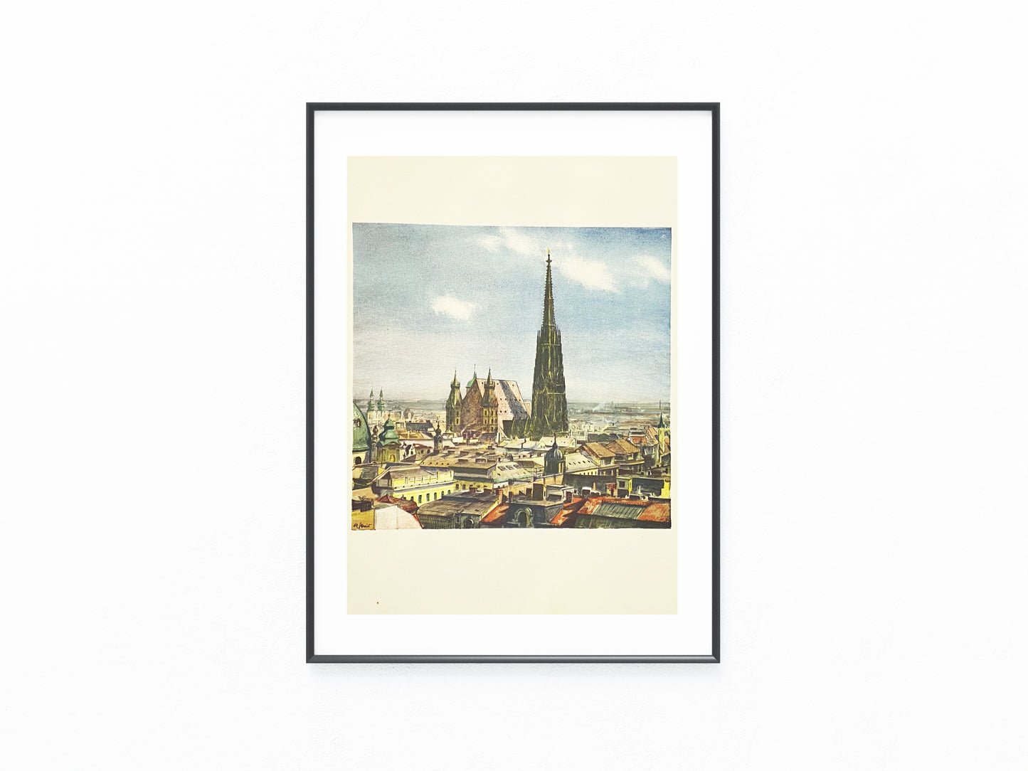 Stephansdom Wien Panorama Farblithografie 1930 | Blick über die Dächer der Stadt