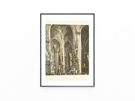 Stephansdom Wien Innenansicht Farblithografie 1930 | Gotisches Kircheninterieur mit Hochaltar