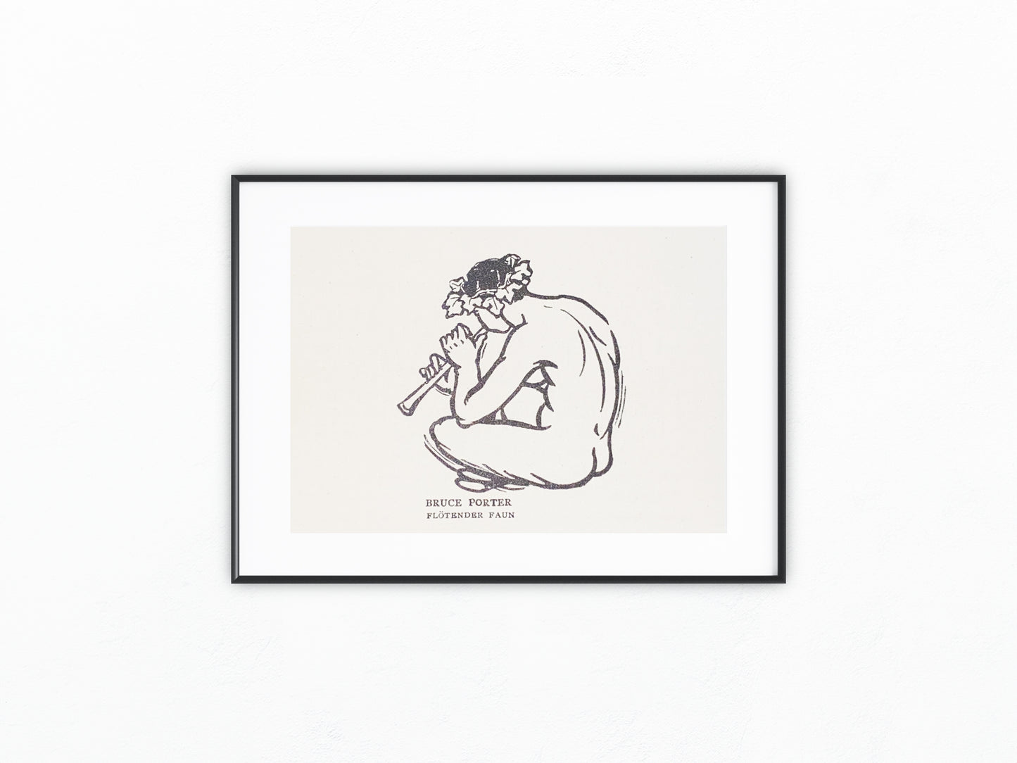 Bruce Porter Flötender Faun Jugendstil 1900 | Original Grafik Mythologie | Vintage Art Nouveau