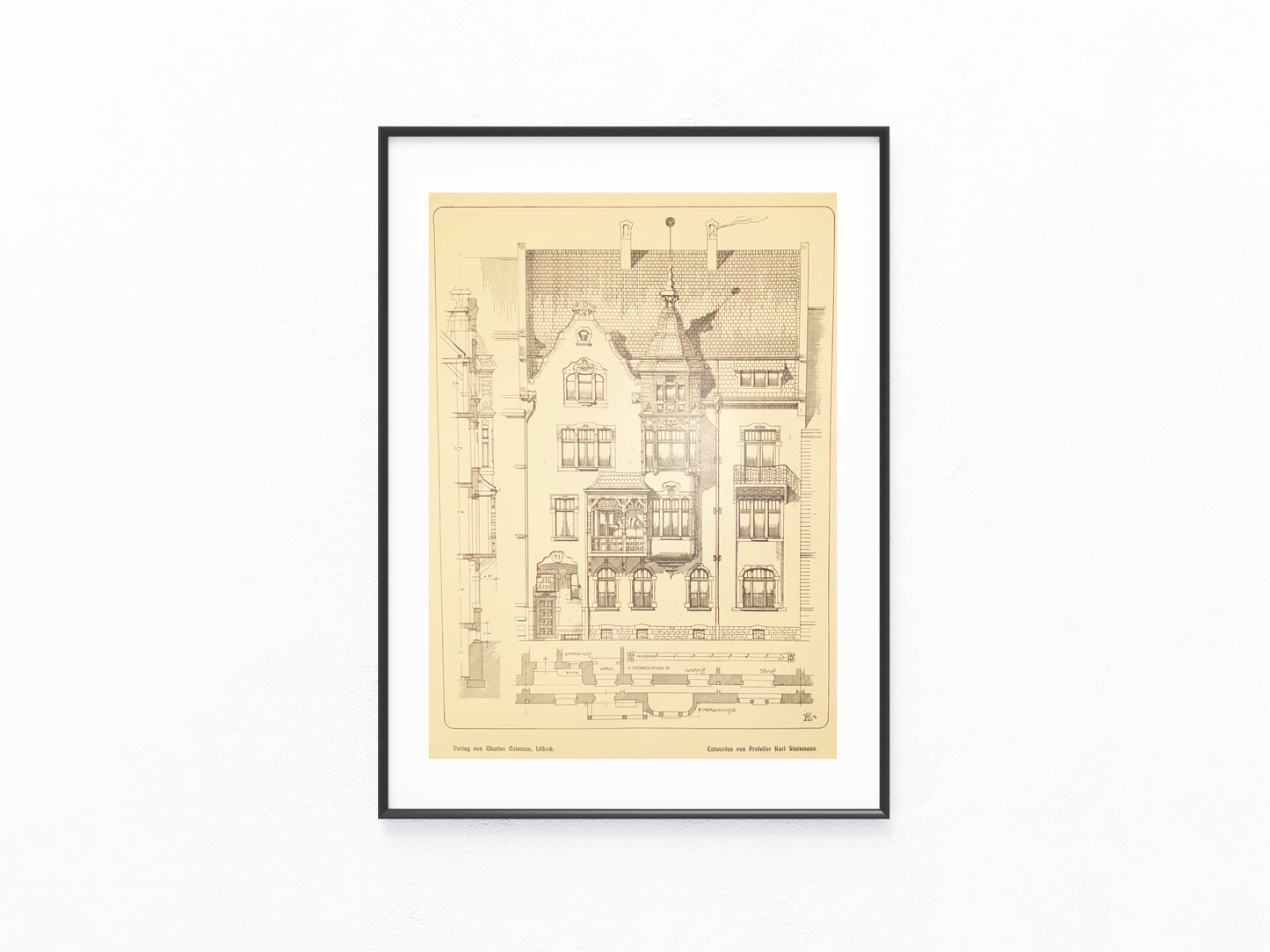Historische Architektur Tafel 1900 Wohnhaus | Baukunst Grundriss Vintage Druck