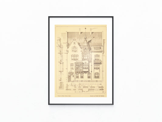 Historische Architektur Tafel 1900 Wohnhaus | Baukunst Grundriss Vintage Druck