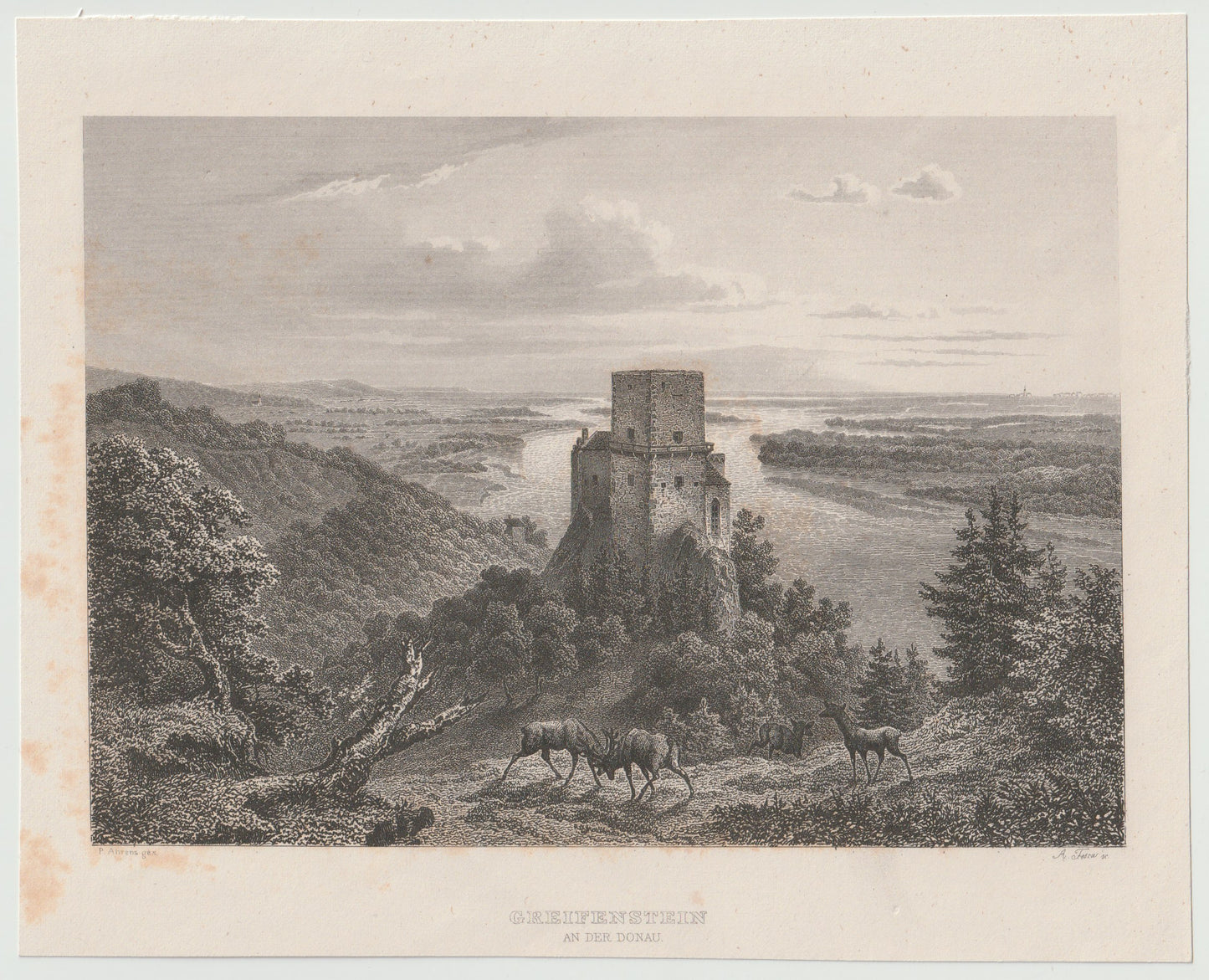 Greifenstein Donau Stahlstich 1850 Originaldruck