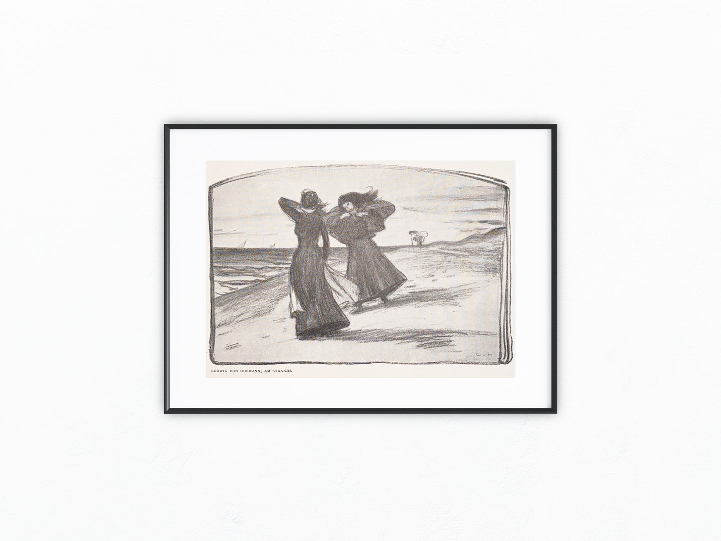 Jugendstildruck Ludwig von Hofmann Am Strande 1900 | Original Grafik Frauen am Meer | Vintage