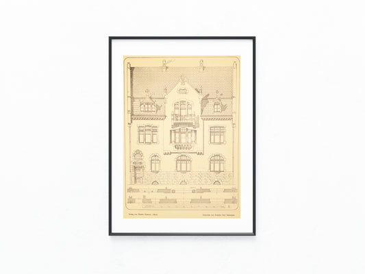 Historische Architektur Tafel 1900 Wohnhaus | Baukunst Vintage Druck