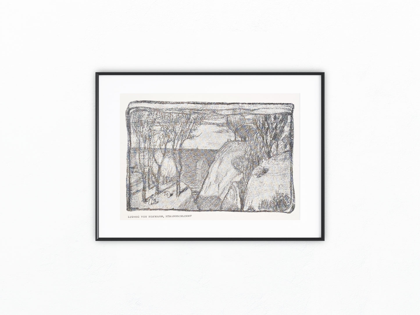 Ludwig von Hofmann Strandschlucht um 1900 | Original Grafik Jugendstil Landschaft am Meer