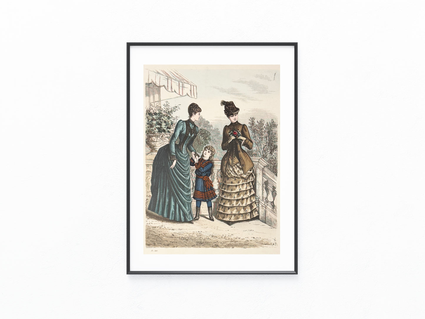 Mode-Tafel 1884 Original mit Mutter Kind Spazierkleid | Kindermode Illustration