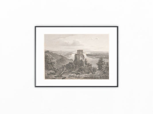 Greifenstein Donau Stahlstich 1850 Originaldruck