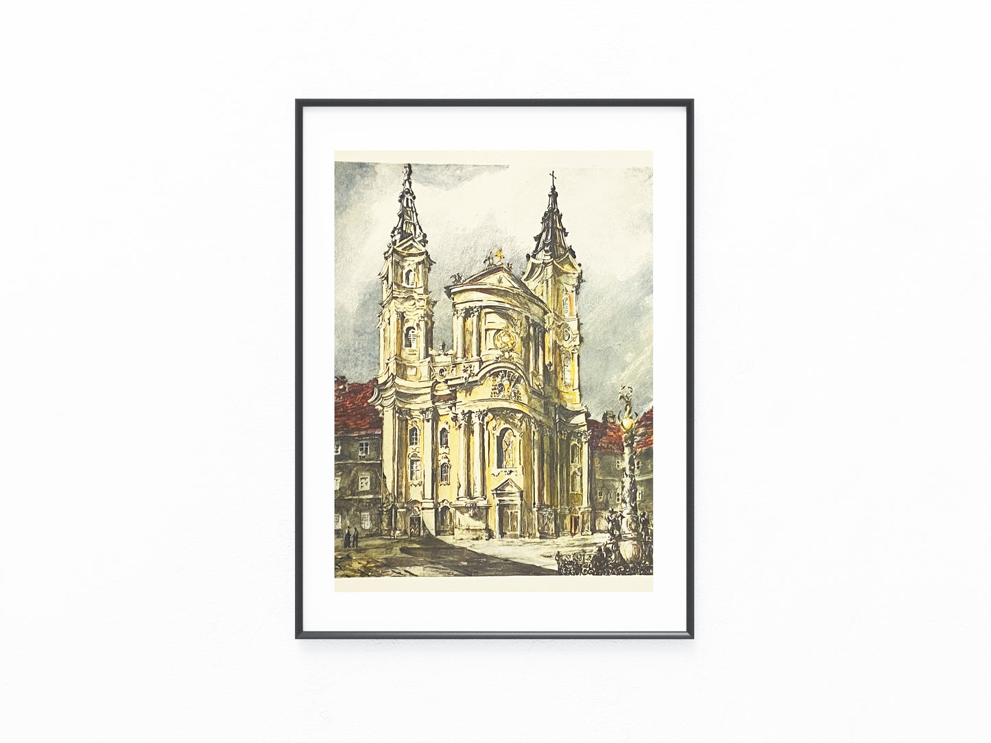 Original Farblithografie Wien Piaristenplatz mit Kirche 1930 | Lily Réthi Barockkirche Piaristenkirche