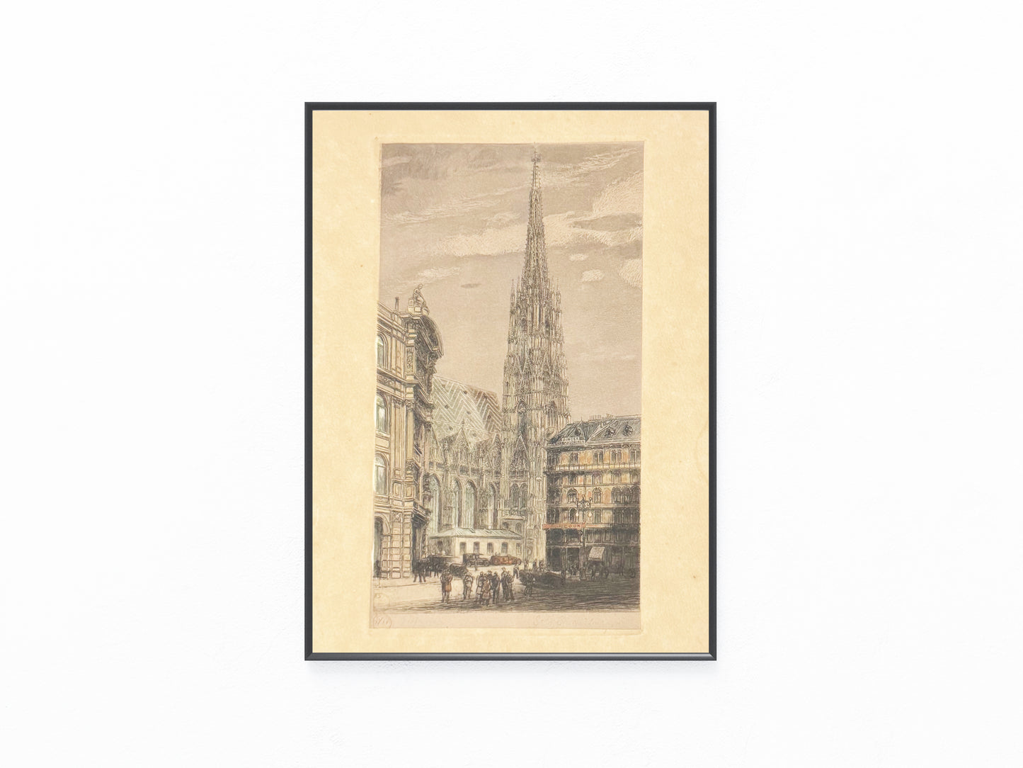 Original Radierung 1900 Wien Stephansdom Handkolorierte Stadtansicht