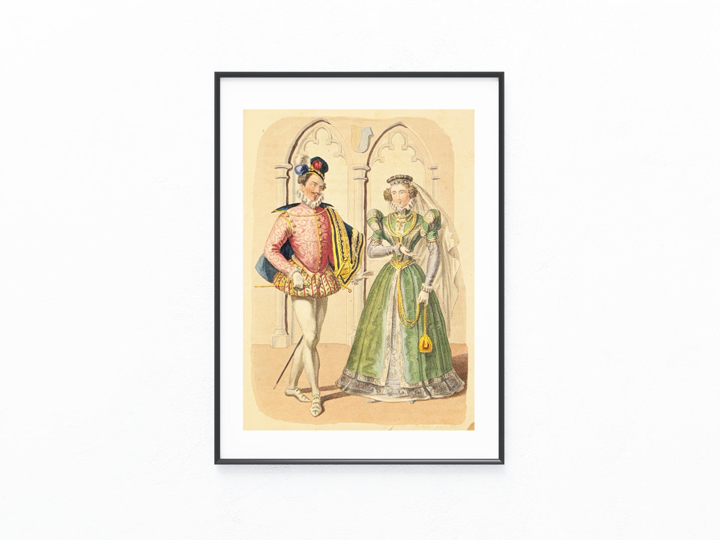 1850 Renaissance Modegrafik | Historische Kostüme handkoloriert