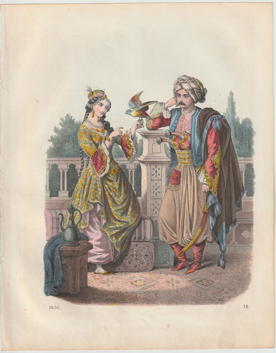 Original Orient Szene mit Papagei Tafel 1856