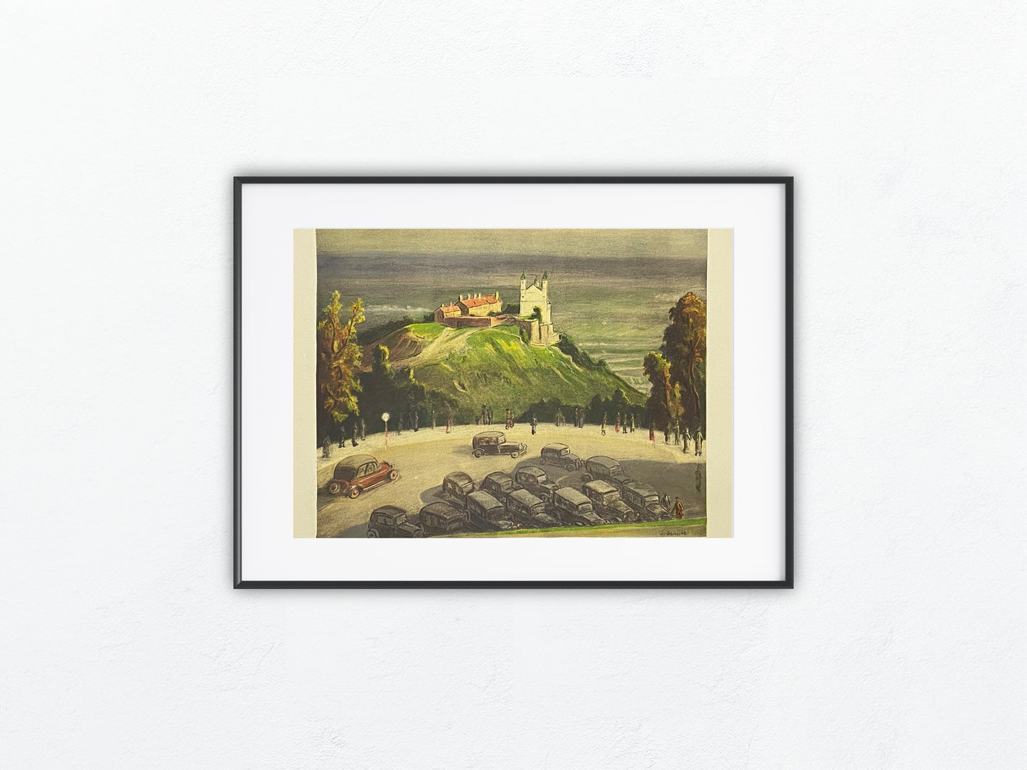 Wien Blick vom Kahlenberg auf den Leopoldsberg 1930 Original Farblithografie