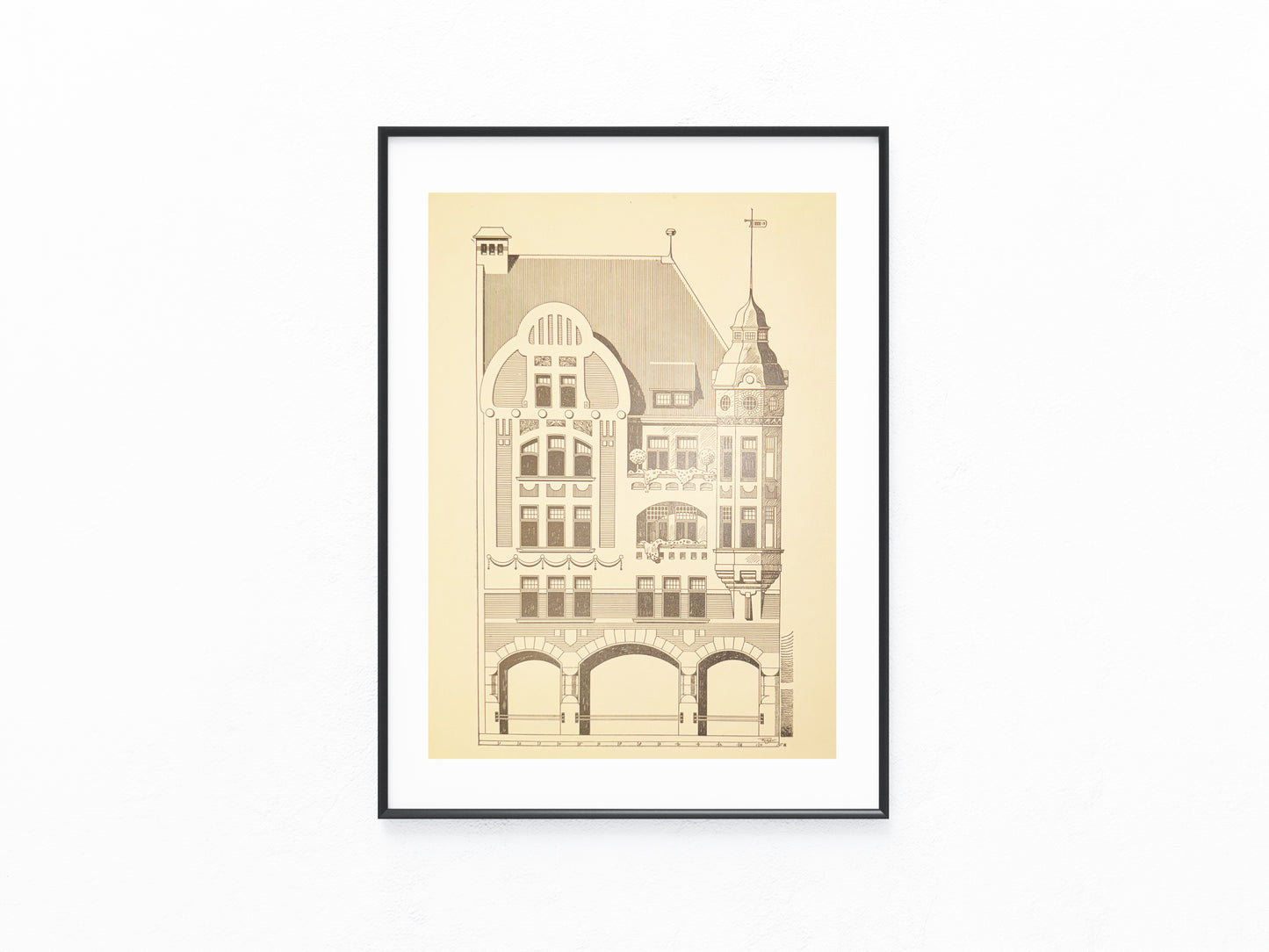Großformat Architektur Tafel 1900 Jugendstil Eckhaus-Fassade | Original Baukunst Druck