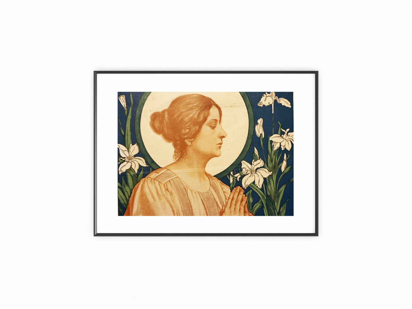 Original Jugendstil Druck Frau im Gebet von Karl Scheidbauer | Andachtsgrafik 1900