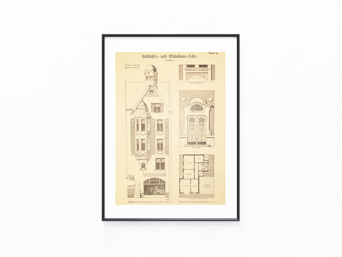 1900 Jugendstil Geschäfts- und Wohnhaus | Original Baukunst Druck