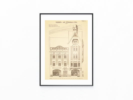 Jugendstil Geschäfts- und Wohnhaus Fassade Original Architektur Tafel 1900