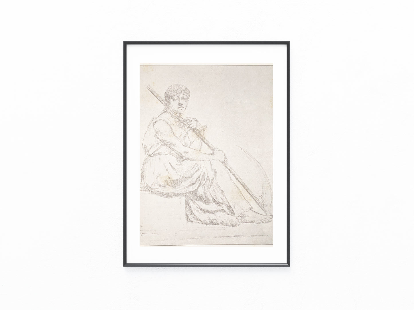 Daniel Dupuis – Studie mit sitzender Frau und Sense 1900 | Historische Künstlergrafik