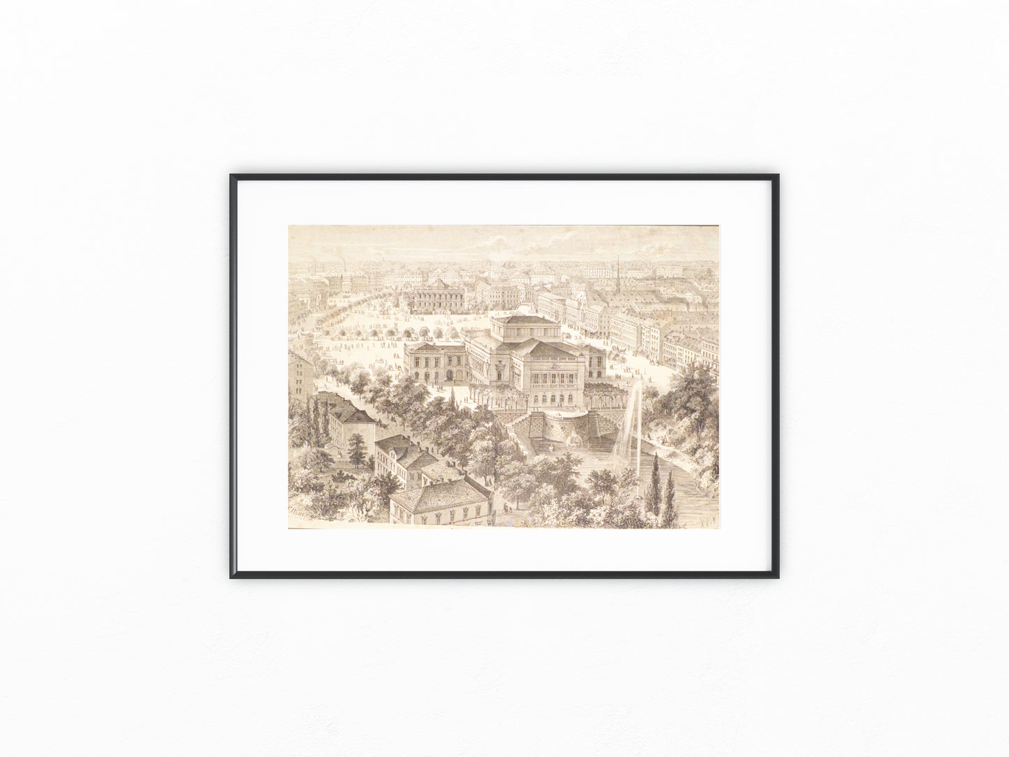 Leipzig Opernhaus Original Lithografie 1870 | Stadtansicht Promenade