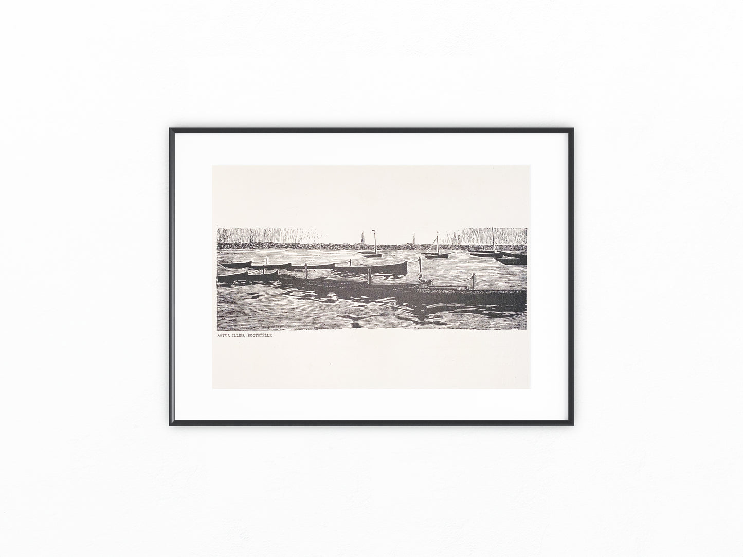 Jugendstildruck Artur Illies Bootstelle 1900 | Original Grafik Boote am Wasser
