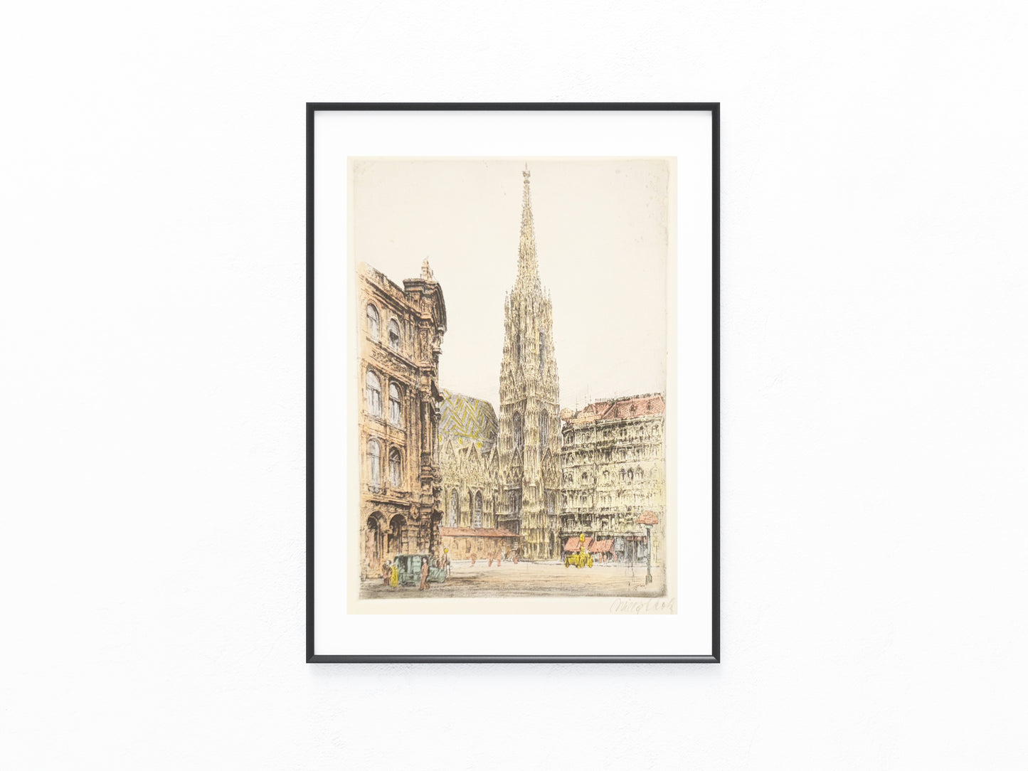 Original Radierung 1925 Wien Stephansdom Signiert koloriert Willy Scholz