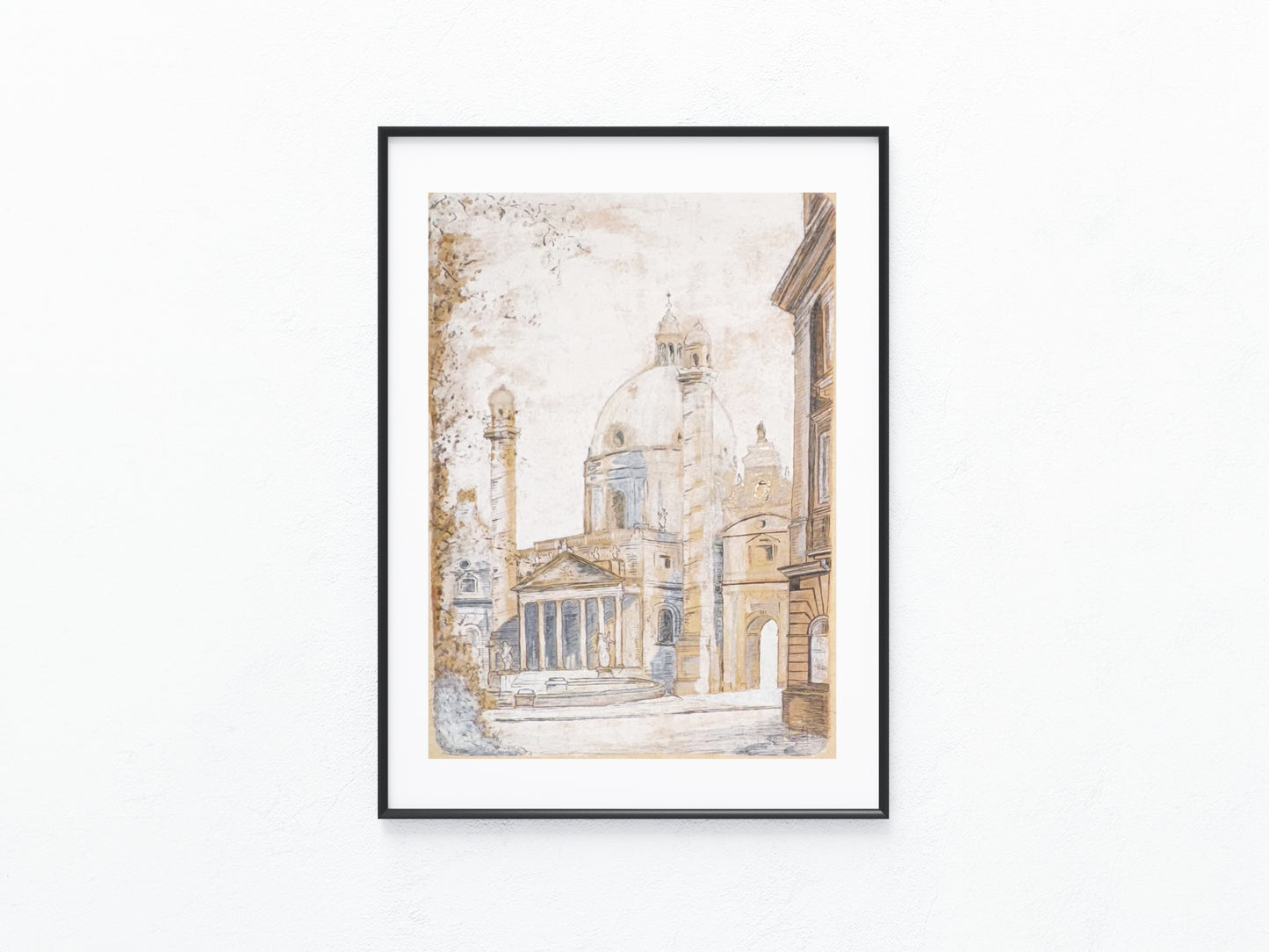 1930 Original Karlskirche Wien Großformat kolorierte Grafik | Otto Wagner Architektur
