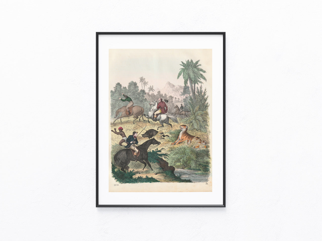 Original Tigerjagd Tafel 1856 Tiger Lithografie