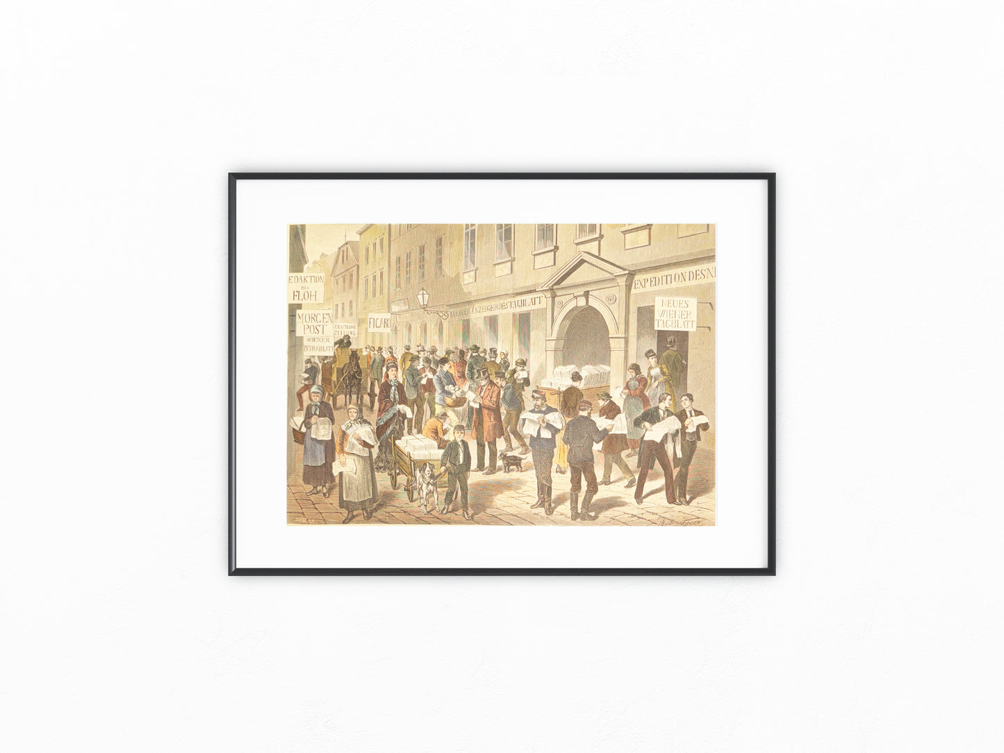1880 Wien Zeitungsgasse Lithografie | Historische Straßenszene | Wiener Presse
