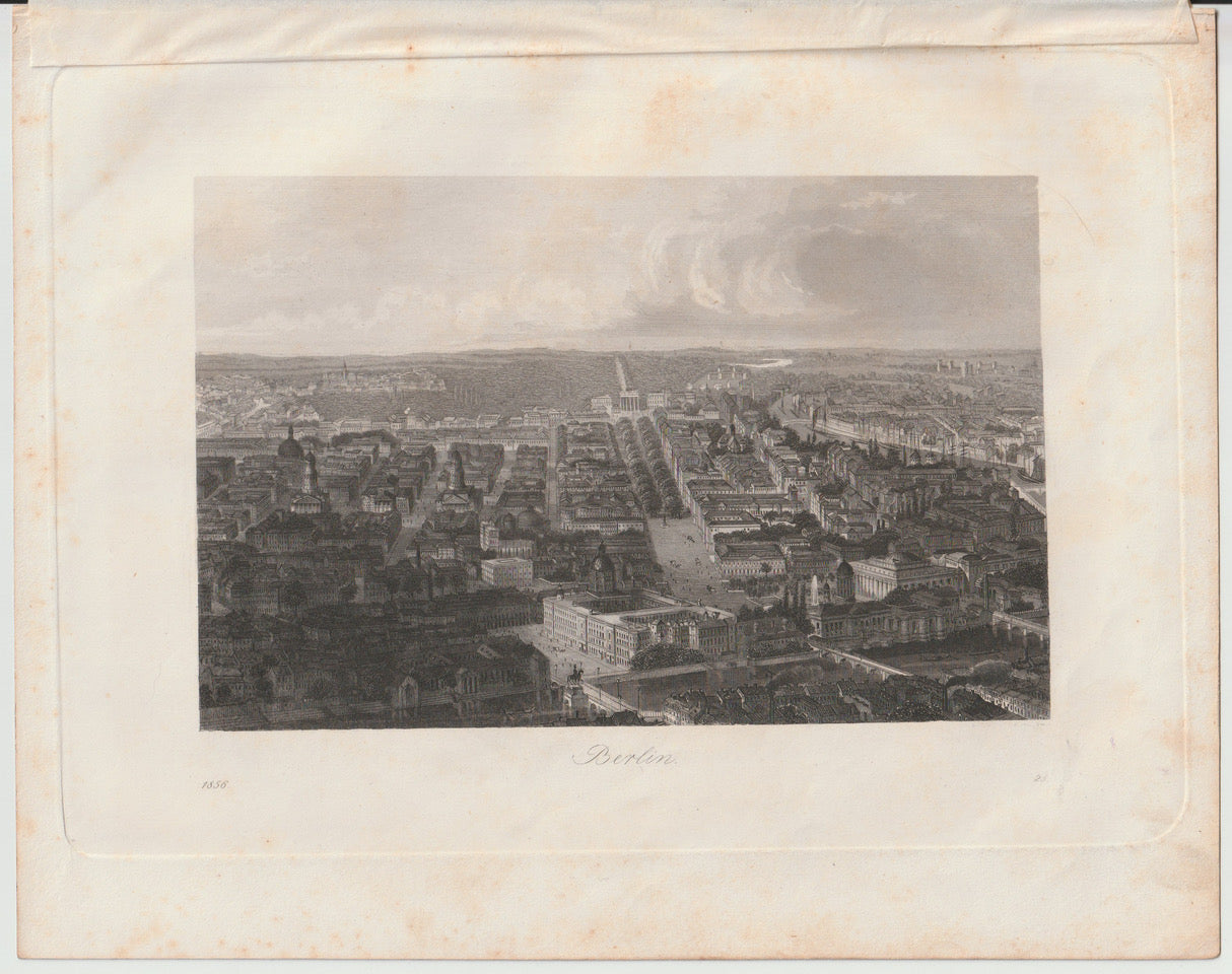 Original Berlin Ansicht 1858 Antike Stadt-Lithografie