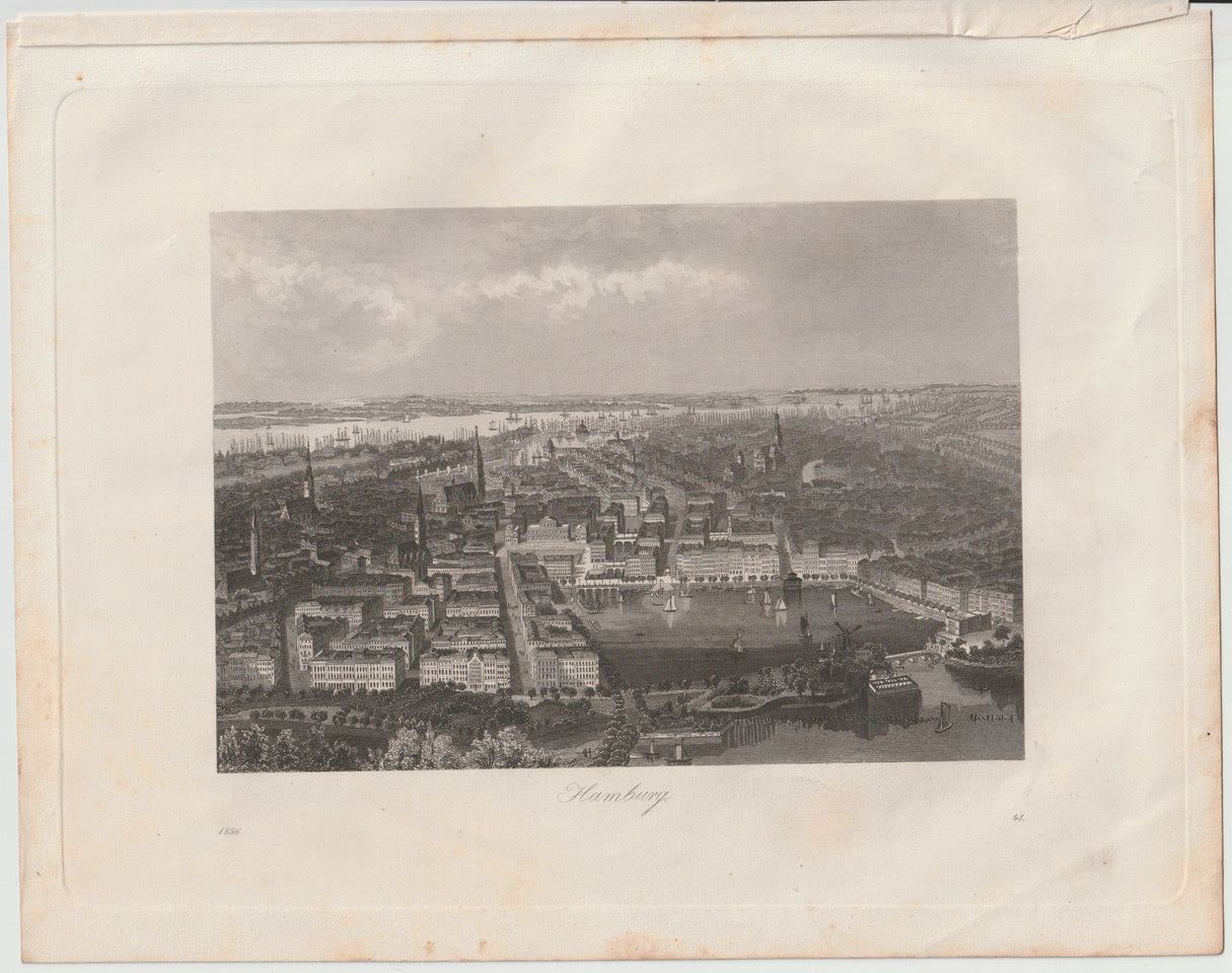 Original Hamburg Ansicht 1856 Antike Stadt-Lithografie