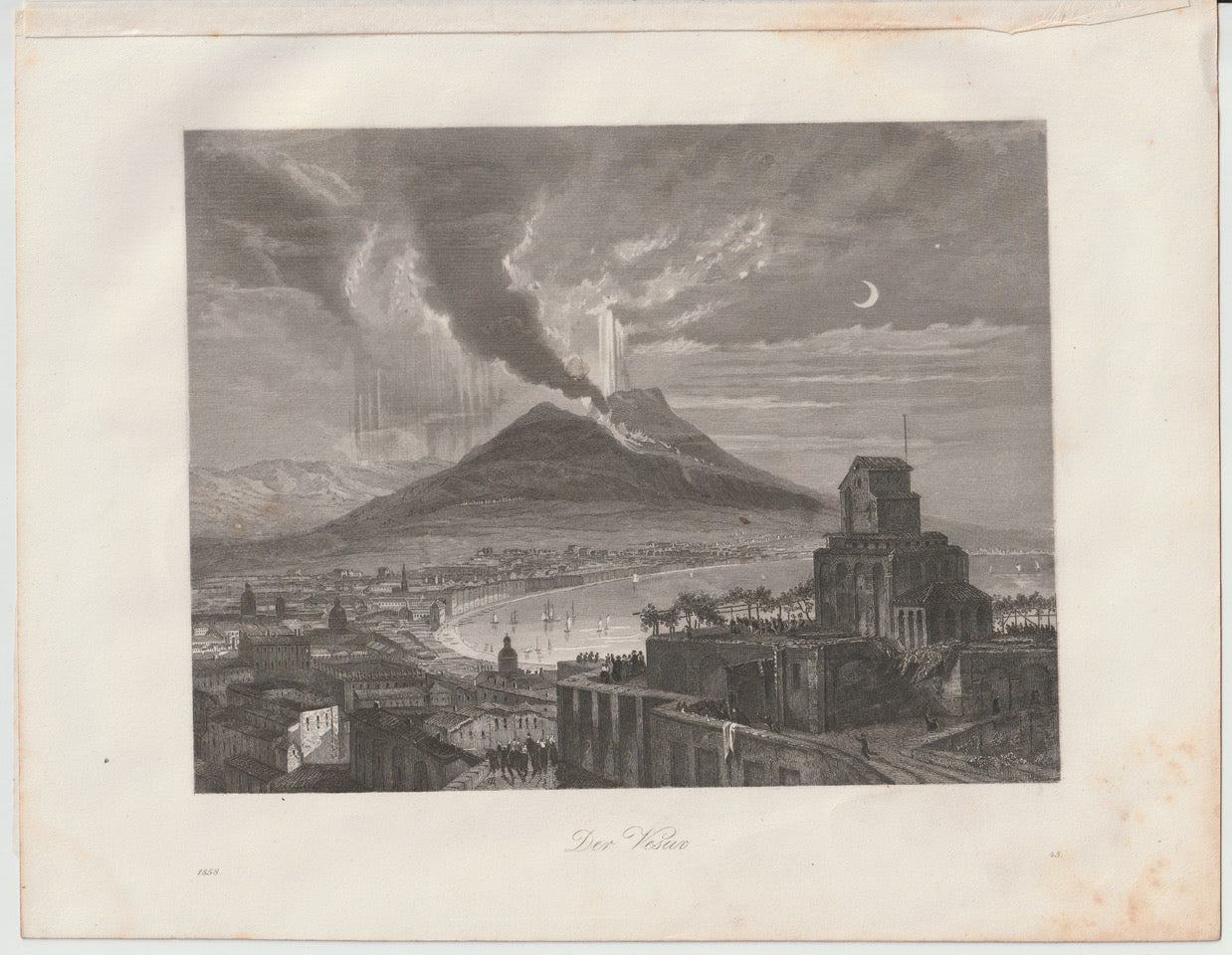 Original Vesuv Ansicht 1858 Vulkan Lithografie