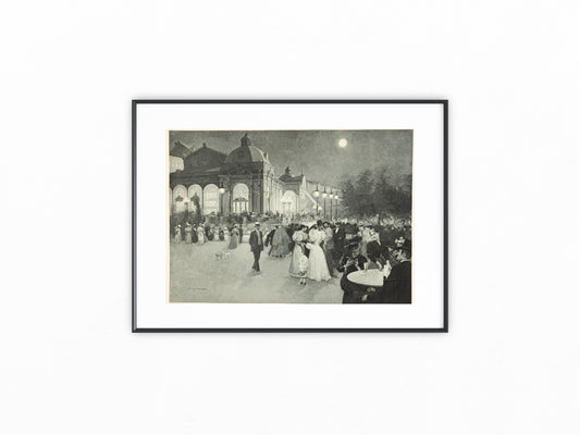 Karlsbad 1890 Original Grafik | Abendkonzert im Kurpark Kurgäste Bäderkultur