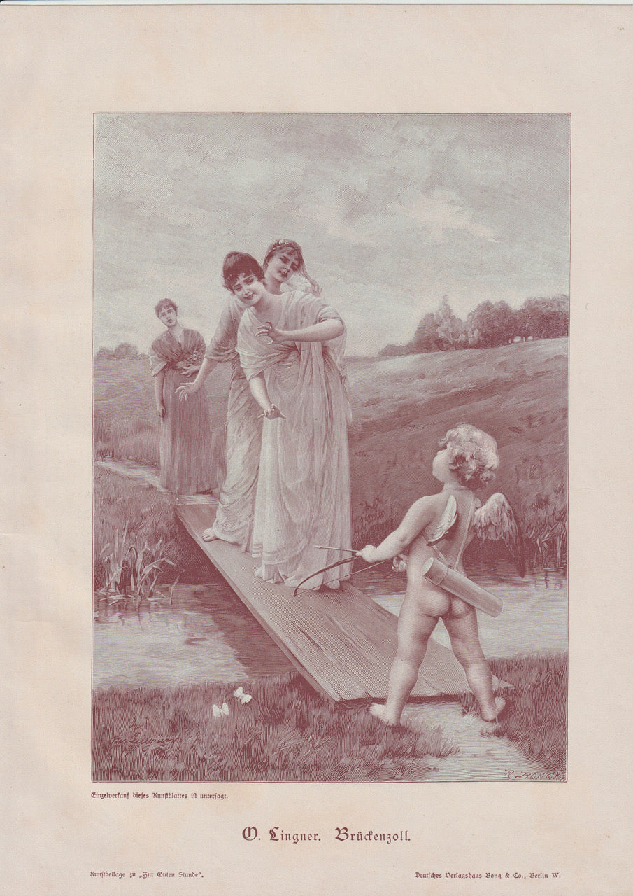 Jugendstil Original Liebesszene Brückenzoll 1900