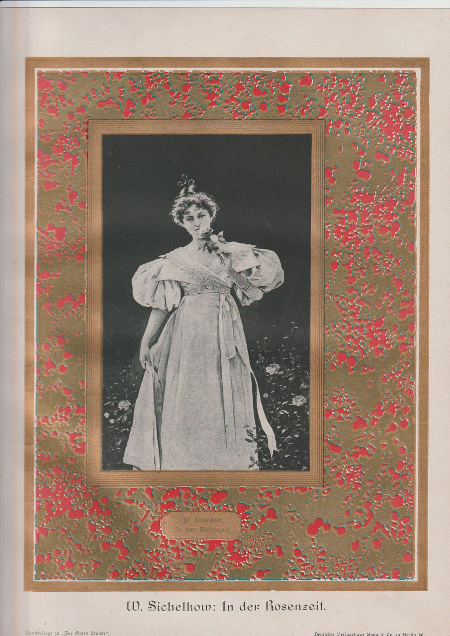 Jugendstil Original Kunstdruck Rosenzeit Sichelkow 1900