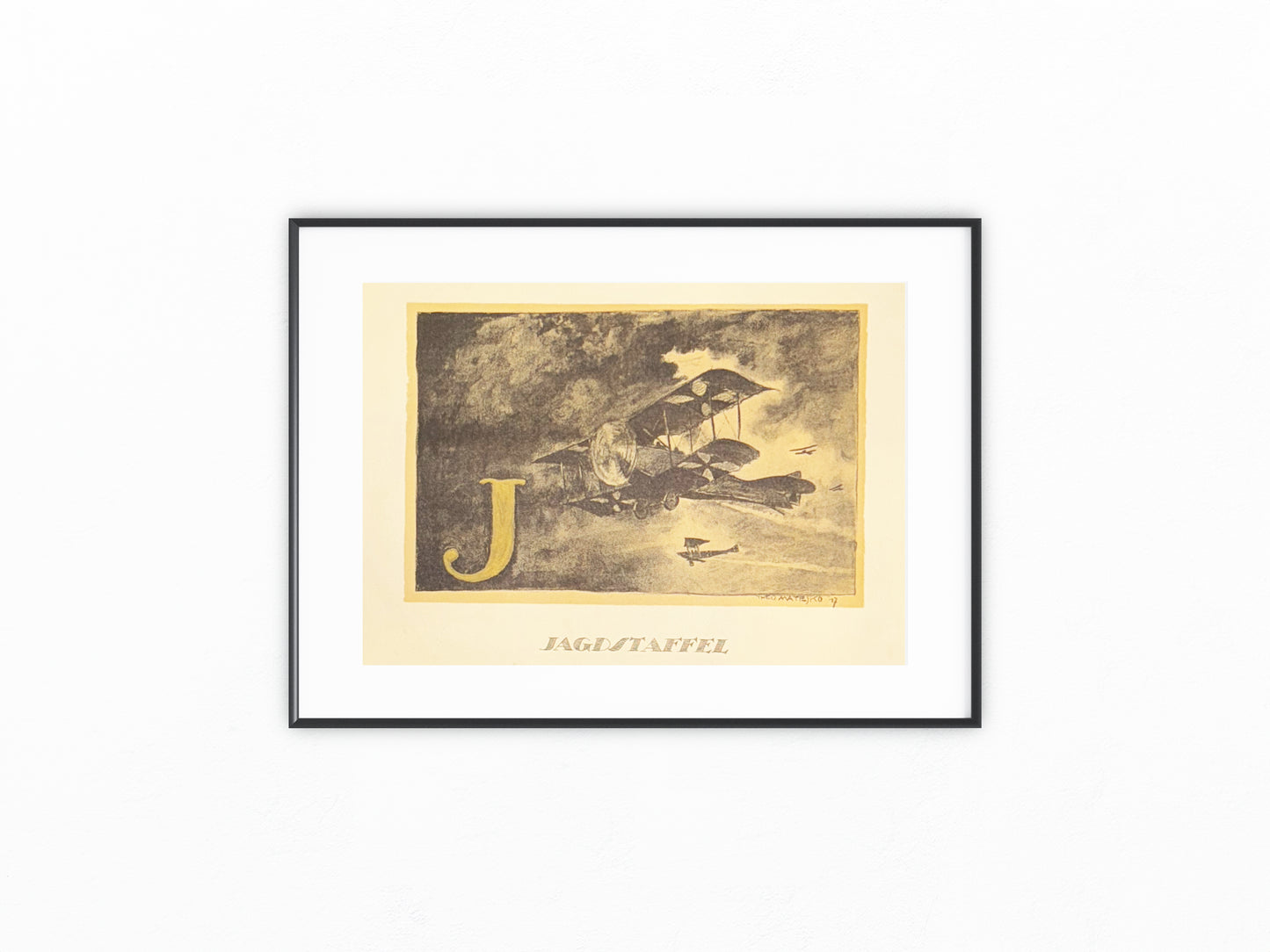 Doppeldecker Original Lithografie Jagdstaffel 1920 | Flugzeuge Erster Weltkrieg | Historische Luftfahrt