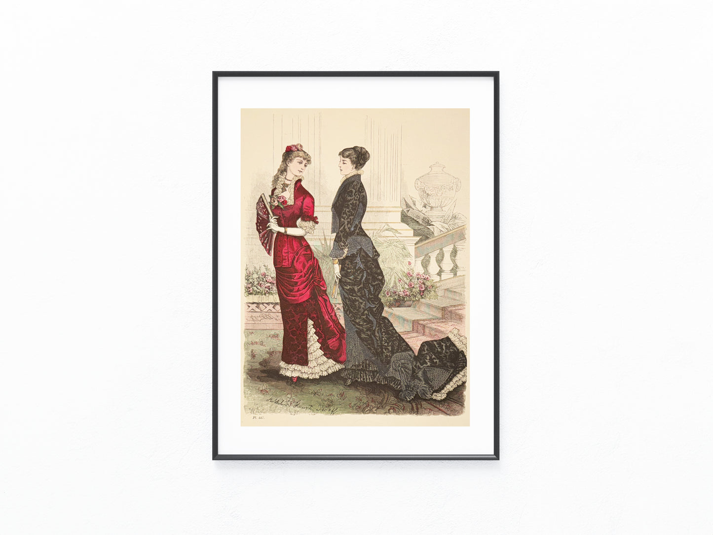 Original Modegrafik 1880 Gesellschaftstoilette Gründerzeit