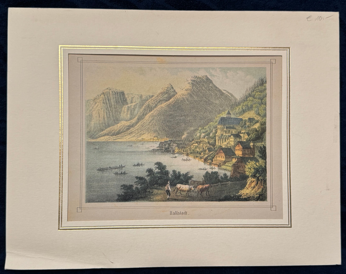 Original Ansicht Hallstadt Panorama 1850 | Kolorierte Lithografie