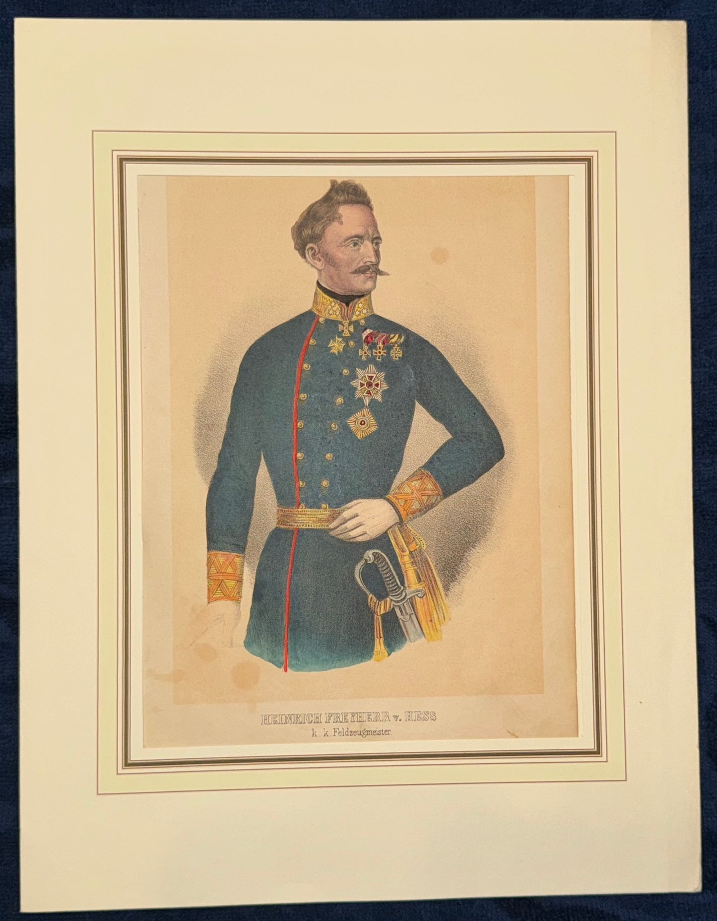 1860 Offiziersporträt Heinrich Freiherr von Hess k.k. Feldzeugmeister Österreich