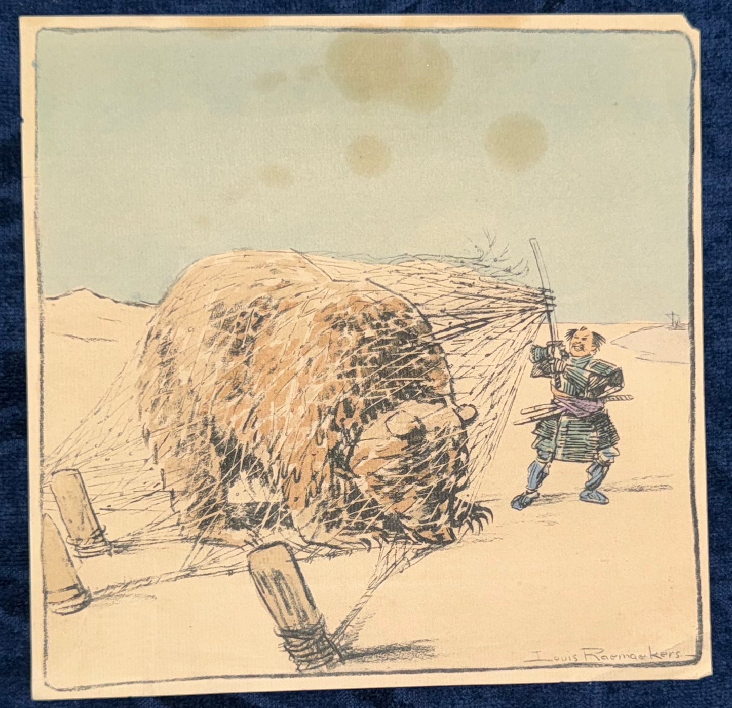 1915 Samurai Bärenjagd Original Japan Karikatur | Raemaekers Satire Weltkrieg