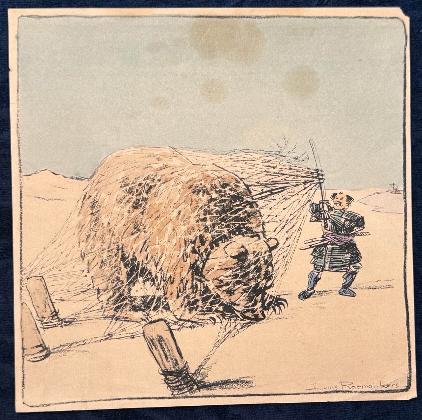 1915 Samurai Bärenjagd Original Japan Karikatur | Raemaekers Satire Weltkrieg