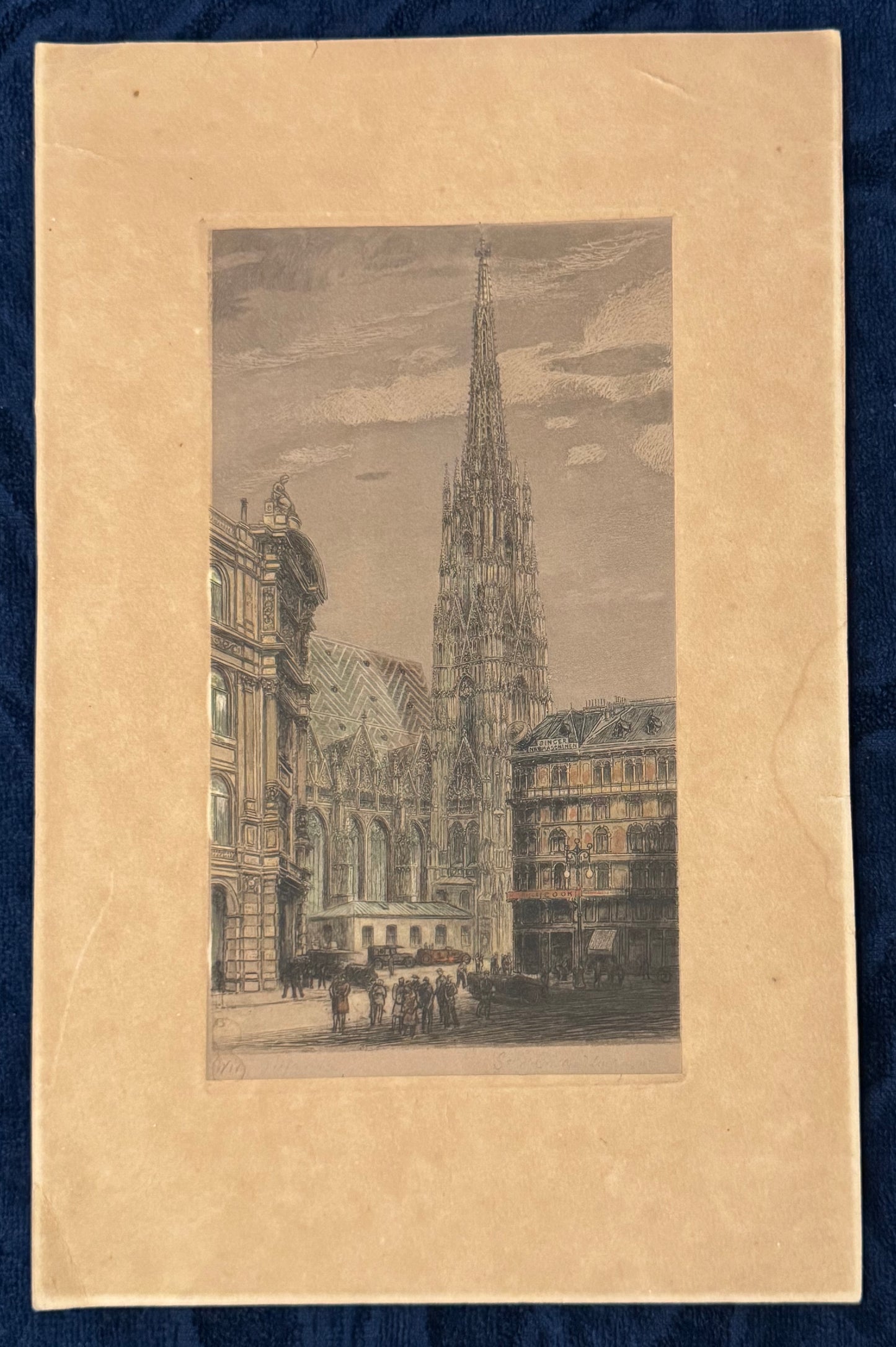 Original Radierung 1900 Wien Stephansdom Handkolorierte Stadtansicht