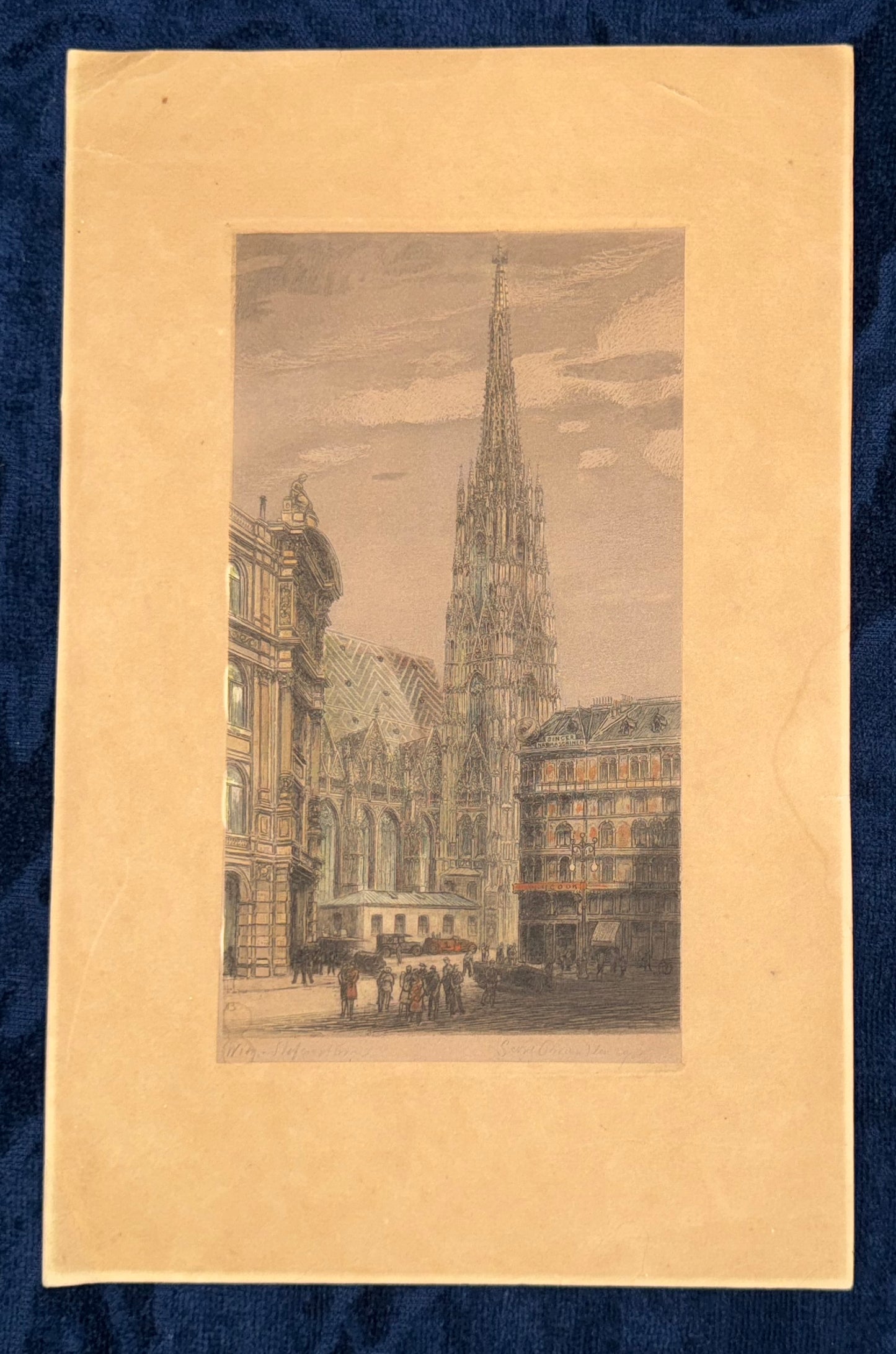 Original Radierung 1900 Wien Stephansdom Handkolorierte Stadtansicht